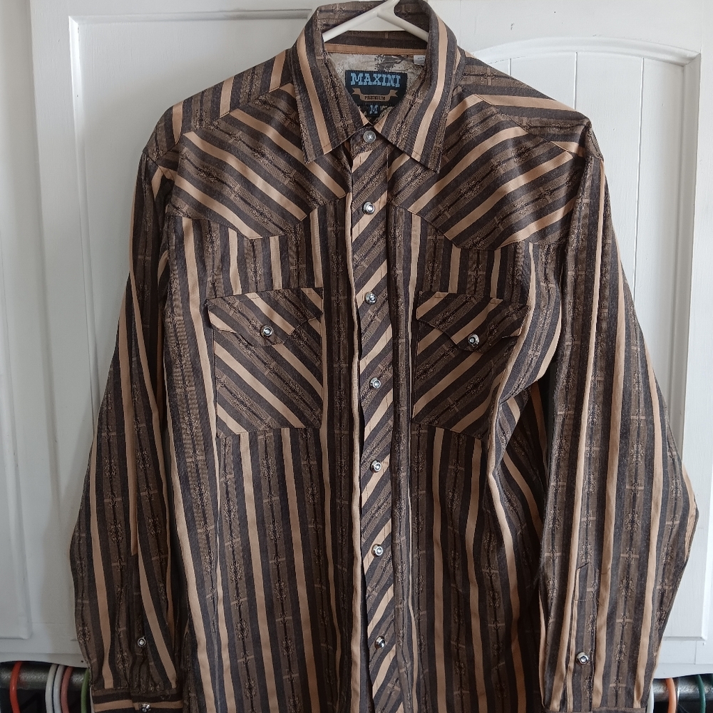Vintage 90s Maxini Men's Western Diamond Snap Button Down Shirt (M)